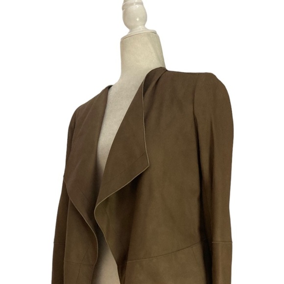 Vince Leather Jacket Draped Collar Open Front in Cocoa Brown - Picture 10 of 11